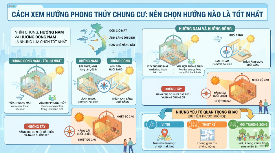 Cách xem hướng phong thủy chung cư: nên chọn hướng nào là tốt nhất