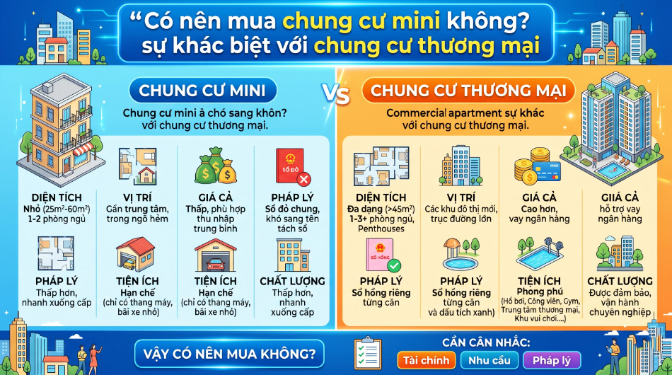 Có nên mua chung cư mini không? sự khác biệt với chung cư thương mại